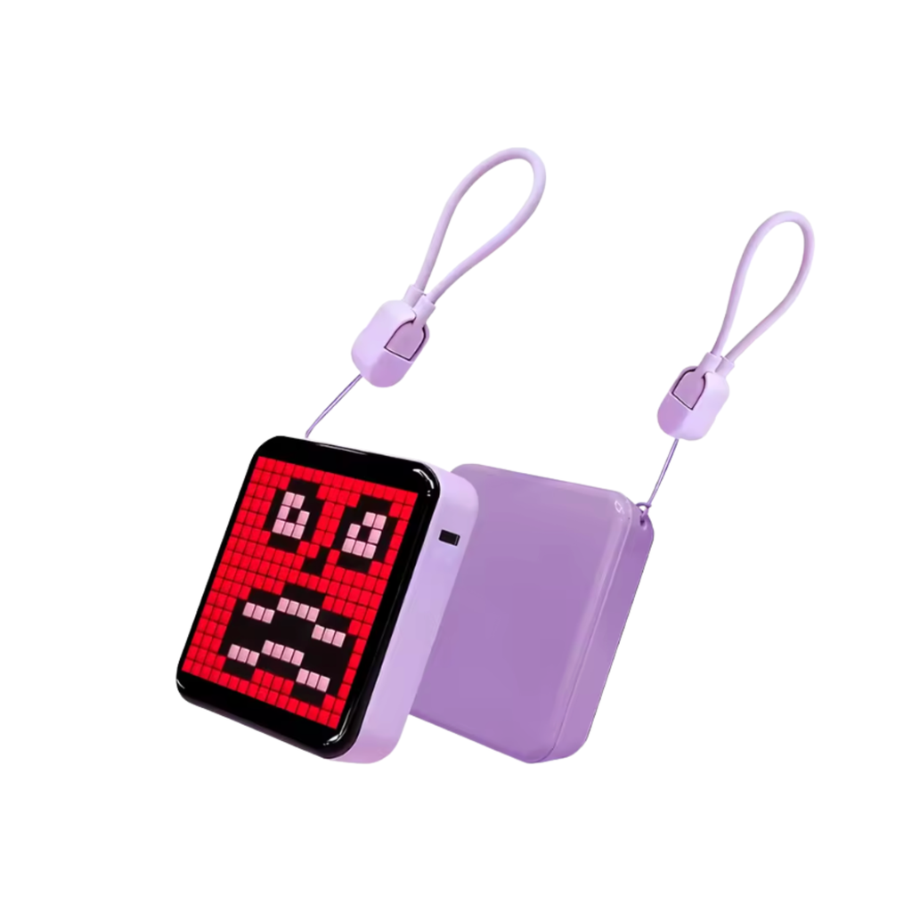 LED Pixel Display Night Light 5000mAh Bluetooth APP Control DIY Table Light With Alarm Clock For Bedroom Christmas Gift (Purple)