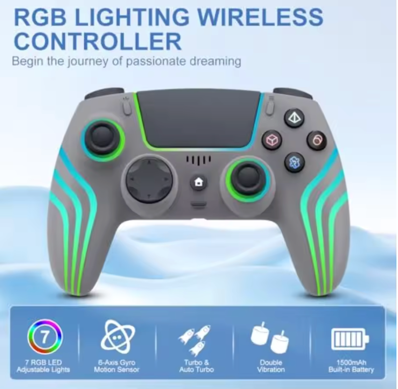 Wireless Controller for PS5 with RGB Lighting Compatible with PS5 Controller/Windows PC /Android/iOS (White)