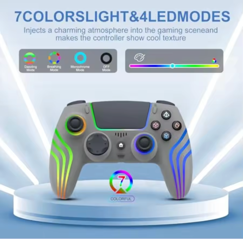 Wireless Controller for PS5 with RGB Lighting Compatible with PS5 Controller/Windows PC /Android/iOS (Gray)