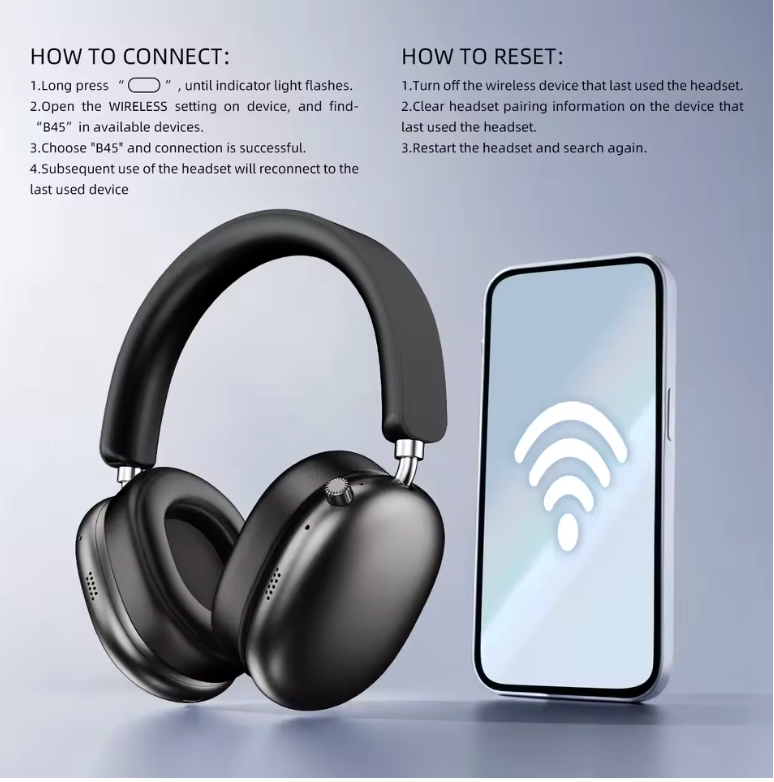 Hot Wireless Bluetooth Headphones Noise Cancelling Earphones Mic Over Ear Sports Gaming Headset For Apple (Gold)