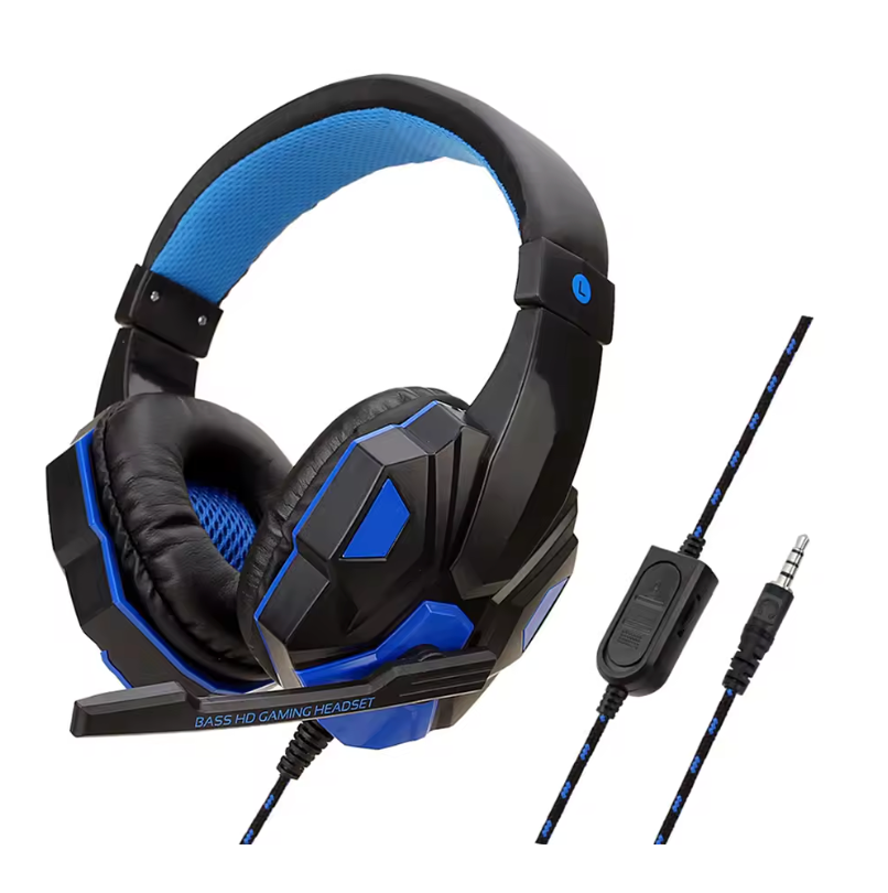Gaming Headphones 3.5mm Wired PC Bass Stereo Gamer Headset Phone Laptop Earphone Helmet With Microphone For PS4 Xbox One Switch (Blue)