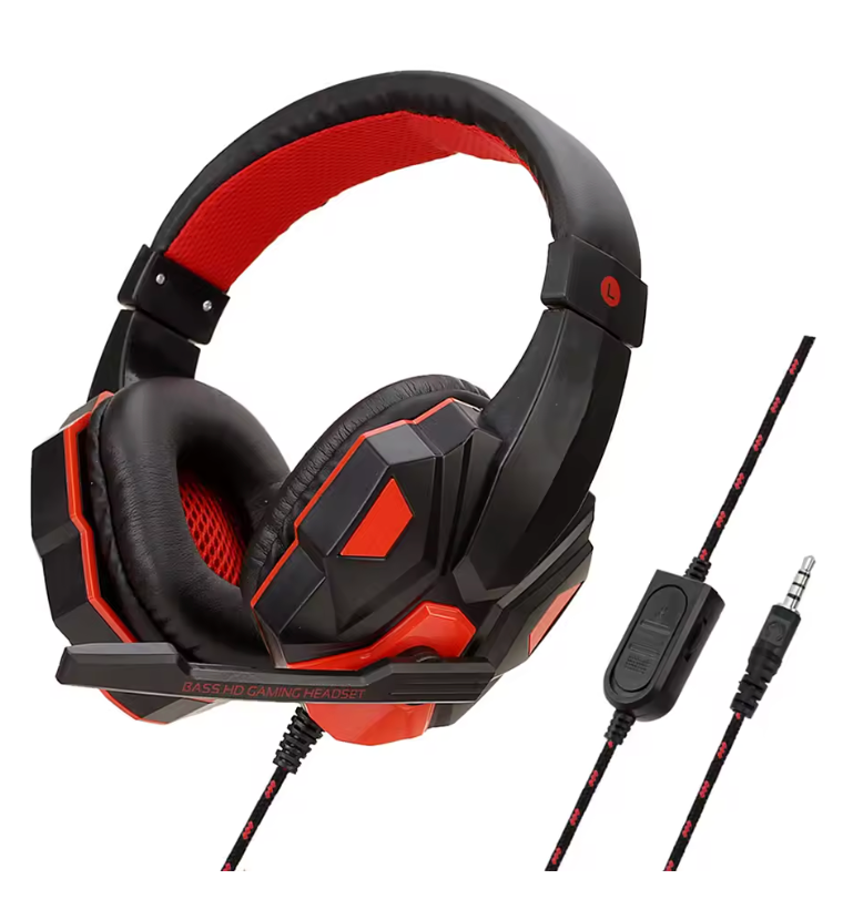 Gaming Headphones 3.5mm Wired PC Bass Stereo Gamer Headset Phone Laptop Earphone Helmet With Microphone For PS4 Xbox One Switch (Red)