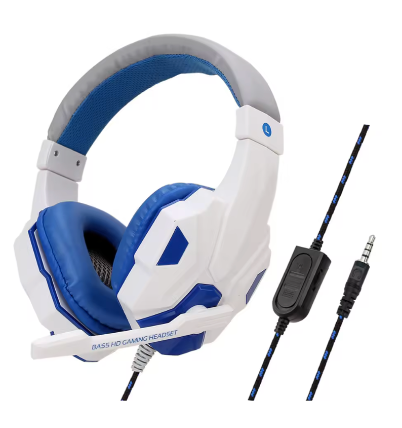 Gaming Headphones 3.5mm Wired PC Bass Stereo Gamer Headset Phone Laptop Earphone Helmet With Microphone For PS4 Xbox One Switch (White)
