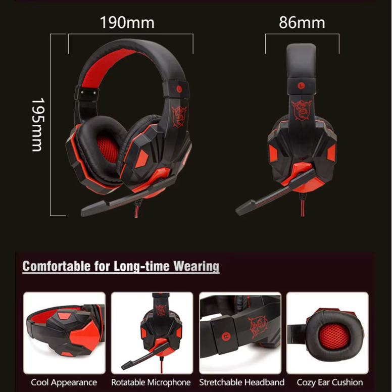 Gaming Headphones 3.5mm Wired PC Bass Stereo Gamer Headset Phone Laptop Earphone Helmet With Microphone For PS4 Xbox One Switch (Blue)