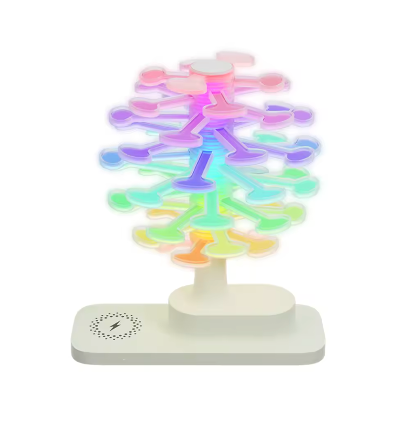 Innovative Lamp Spiral Tree Shape Table Lamp with Colorful Lights And Wireless Phone Watch Charging Pad Bedside Lamp Home Decor