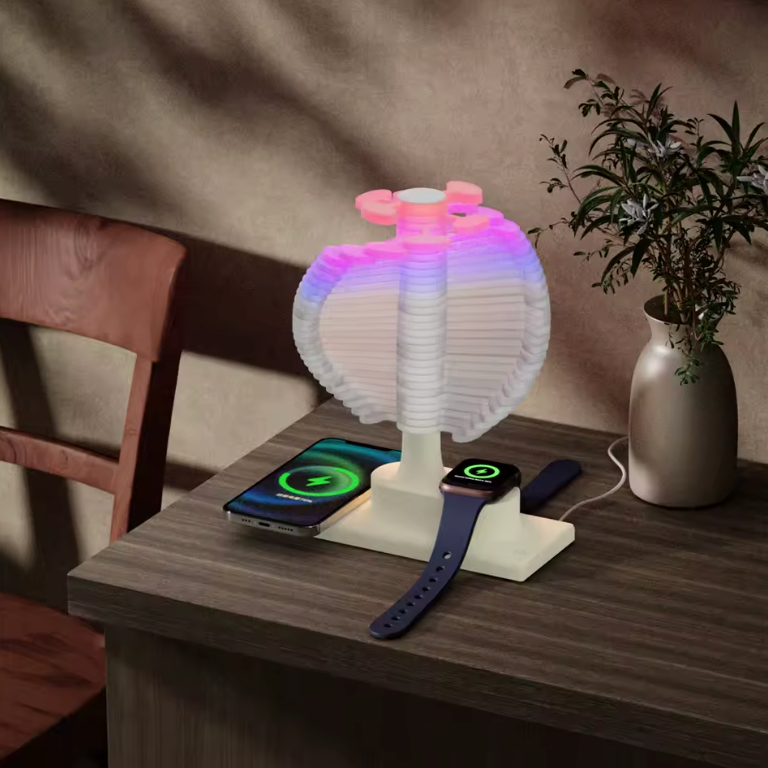 Innovative Lamp Spiral Tree Shape Table Lamp with Colorful Lights And Wireless Phone Watch Charging Pad Bedside Lamp Home Decor